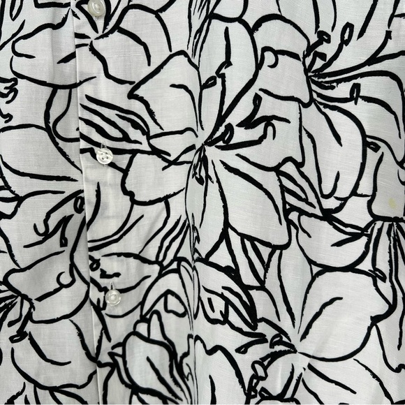 Hugo Boss Linen Black and White Floral Sketch RASH Shirt Large - Picture 5 of 15